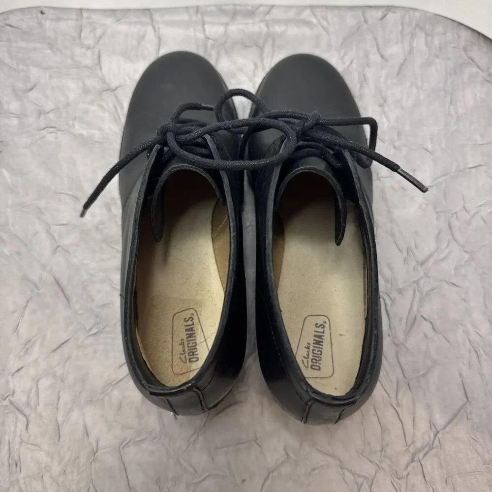 Clarks Women’s Athie Terra Black Lace Up Wedge Heel Platform‎ Boots Size 8.5